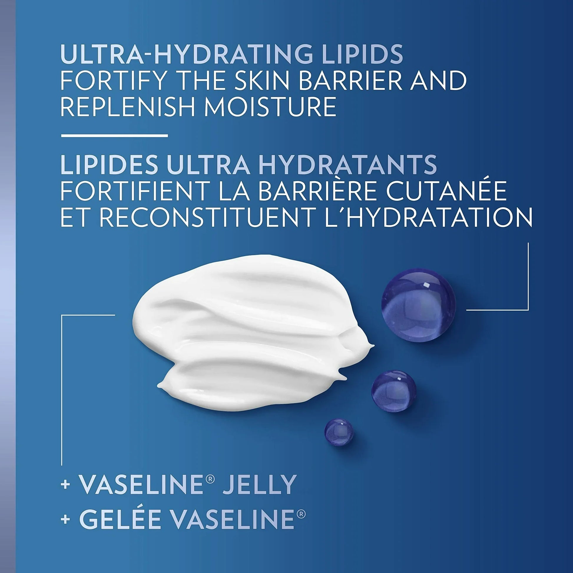 Vaseline Advanced Repair lotion cream texture with ultra-hydrating lipids and Vaseline Jelly